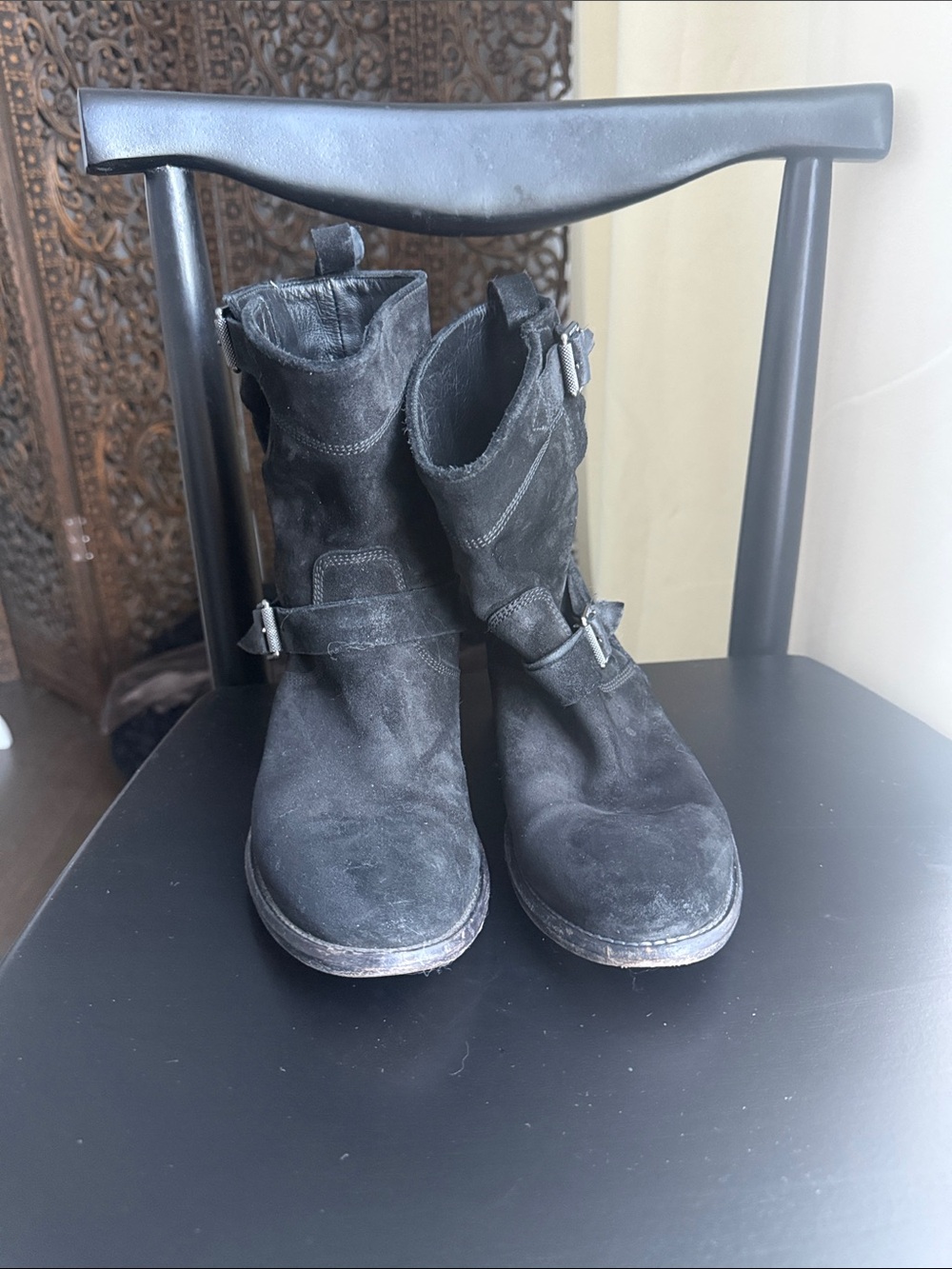 Black Suede Women’s Belstaff Motorcycle Boots - Classic Slip-On Style